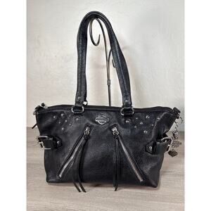 Harley-Davidson Women's Studded Rider Leather Satchel Shoulder Bag Purse, Black